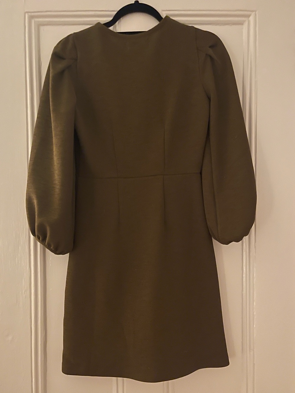 Madewell Texture & Thread Crepe Baloon Sleeve V-Neck Button Front Brown Dress - Picture 3 of 4